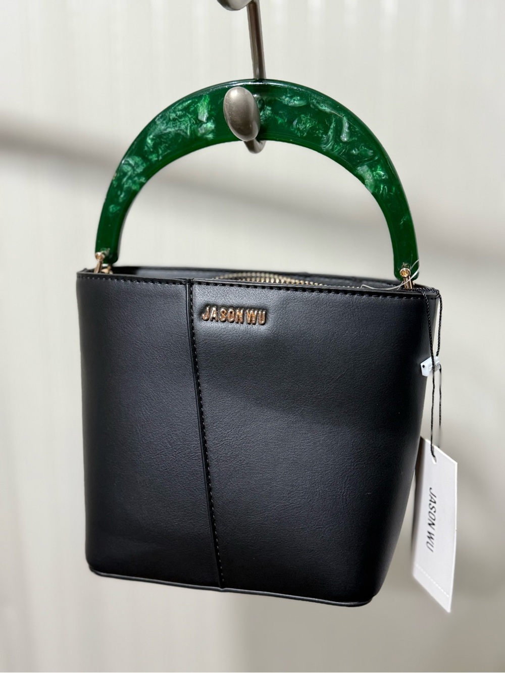 Jason Wu Black Mini Top-Handle Bag with Green Acrylic Handle